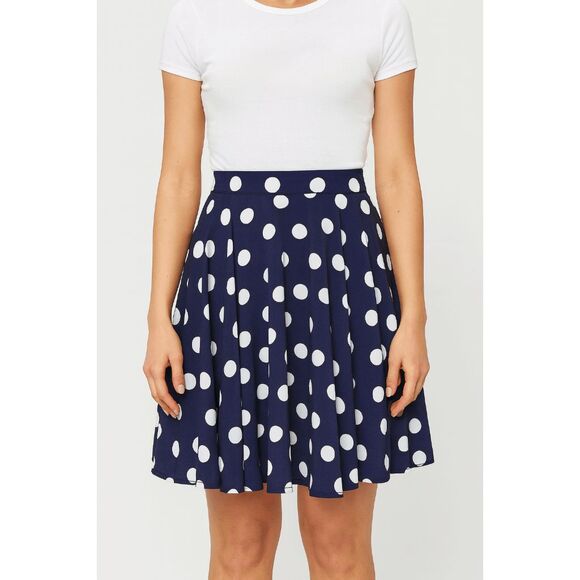 Pixley Navy Blue Polka Dot Swing Skater Skirt XS | Fully Lined | Side Zipper - Picture 1 of 9